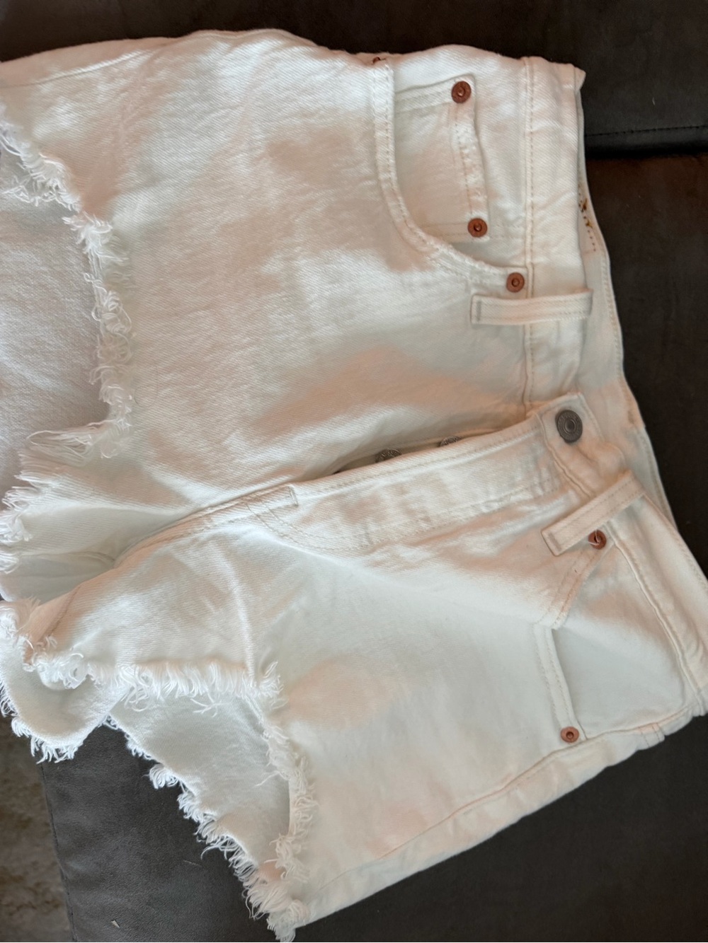 Levi's White Frayed Hem Denim Cutoff Shorts